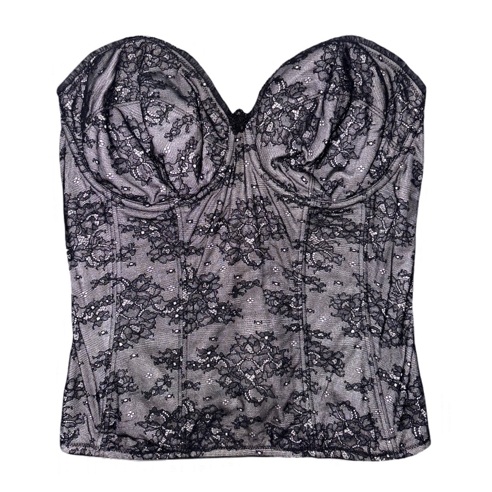 1990s VICTORIAS SECRET FLORAL LACE BUSTIER CORSET WITH BONING & IS DOUBLE LINED